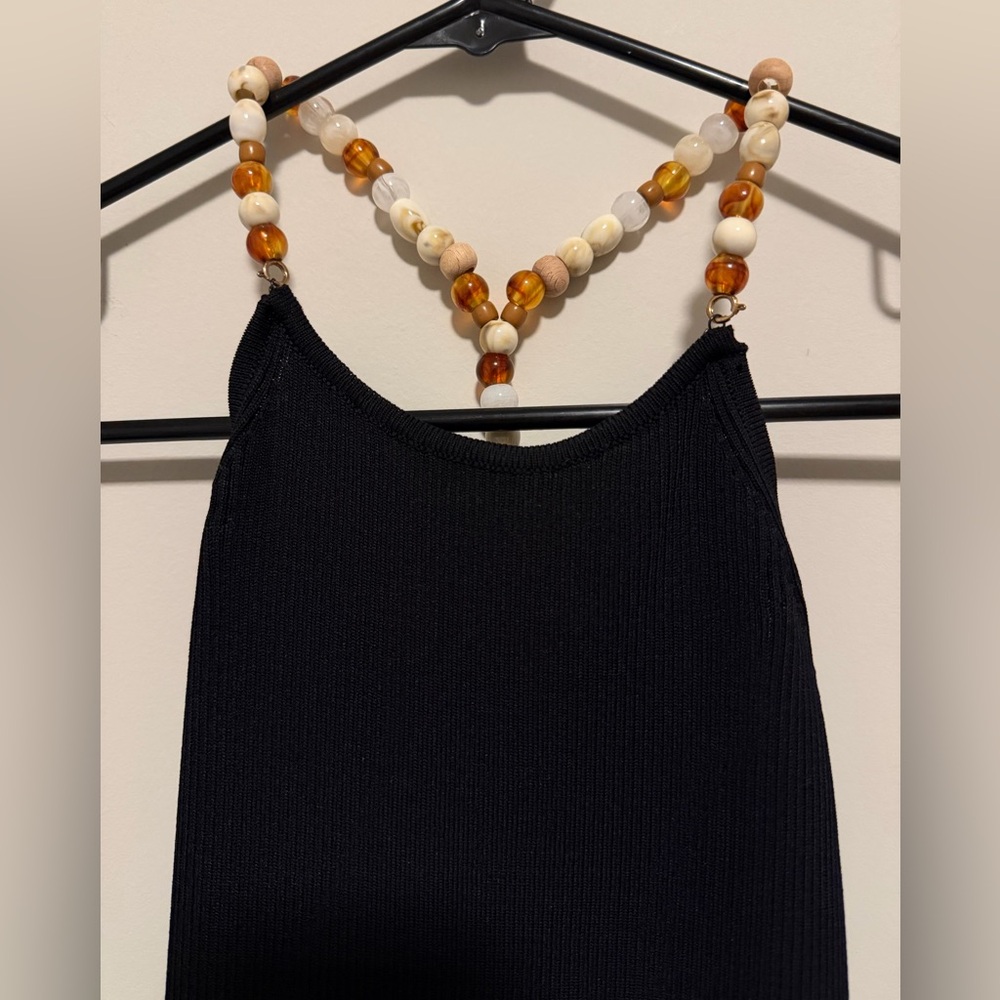Astr Black Ribbed Halter Dress with Beaded Details and Side Slit - Picture 5 of 7